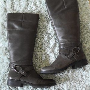 Bandolino Tess Round Toe Brown Tall Mid-Calf Leather Winter Riding Boots